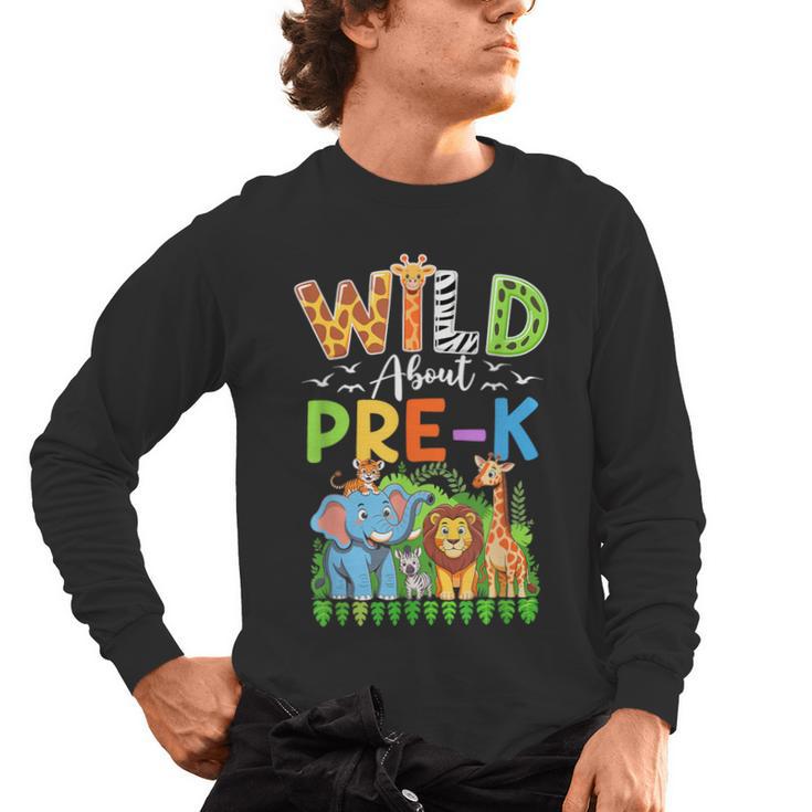 Preschool Teacher Kids Back To School Wild About Pre-K Men's Long Sleeve T-Shirt
