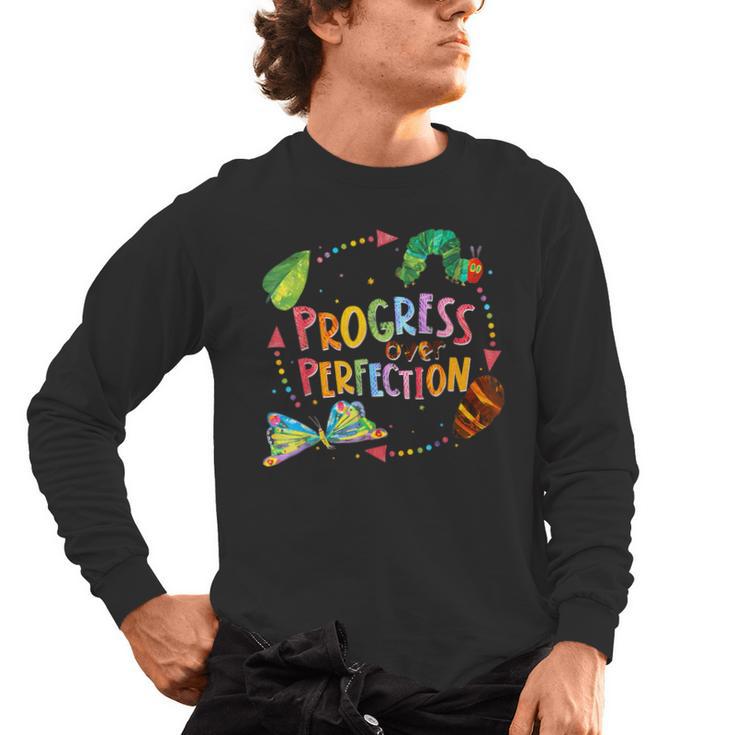 Progress Over Perfection Caterpillar Teacher Back To School Men's Long Sleeve T-Shirt