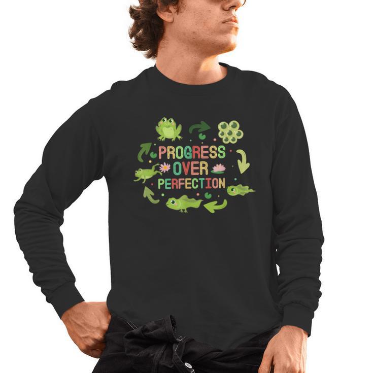 Progress Over Perfection Frog Back To School Teacher Men's Long Sleeve T-Shirt