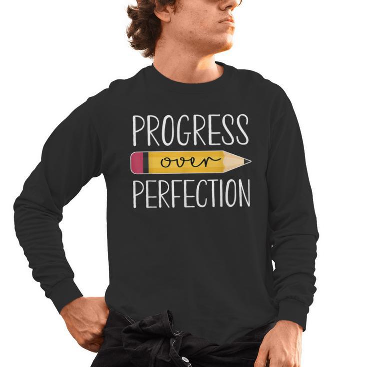 Progress Over Perfection Motivational Back To School Teacher Men's Long Sleeve T-Shirt