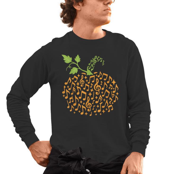 Pumpkin Music Notes Fall Teacher Autumn Halloween Men's Long Sleeve T-Shirt