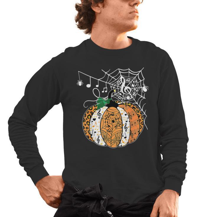 Pumpkin Music Teacher Halloween Fall Music Notes Autumn Men's Long Sleeve T-Shirt