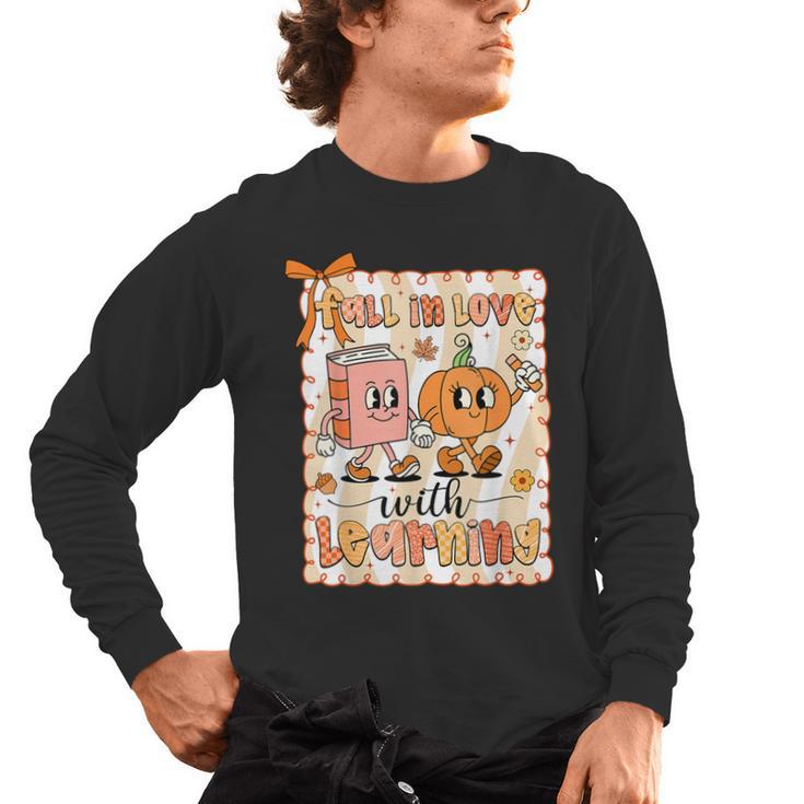 Pumpkin Teacher Preppy Fall In Love With Learning Autumn Men's Long Sleeve T-Shirt