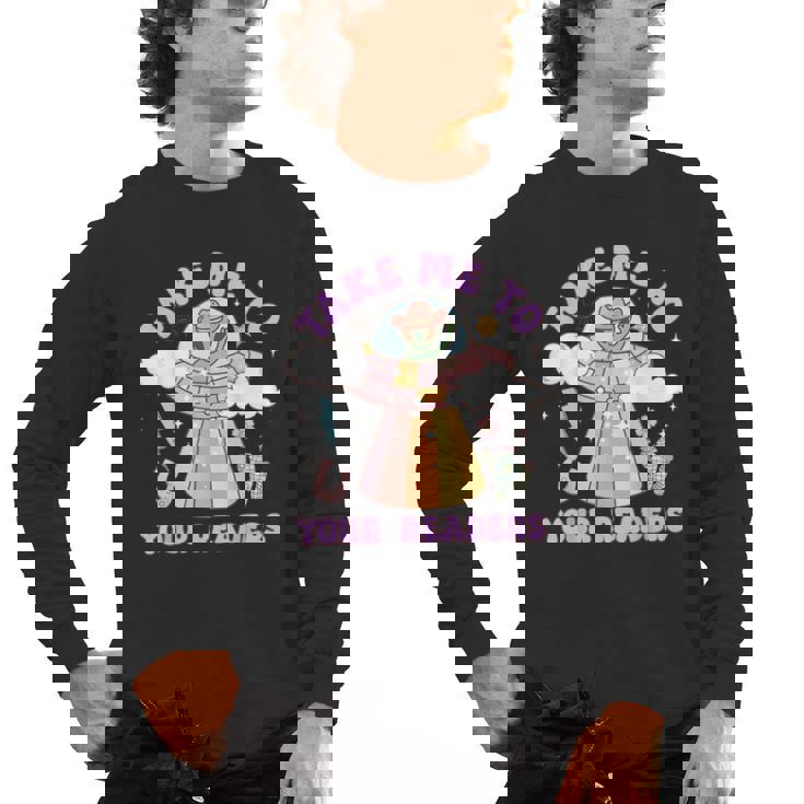 Take Me To Your Readers Alien Teacher Halloween Literacy Men&#x27;s Long Sleeve T-Shirt