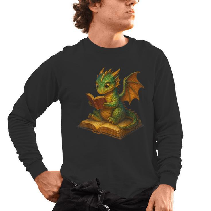 Reading Dragon Shirt For Bookish Teacher Librarian Bookworm Men's Long Sleeve T-Shirt