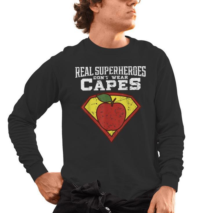 Real Superheroes Don't Wear Capes Teacher Shirt Teaching Te Men's Long Sleeve T-Shirt