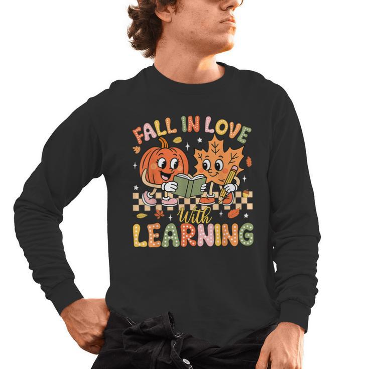 Retro Fall In Love With Learning Autumn Pumpkin Teacher Kids Men's Long Sleeve T-Shirt