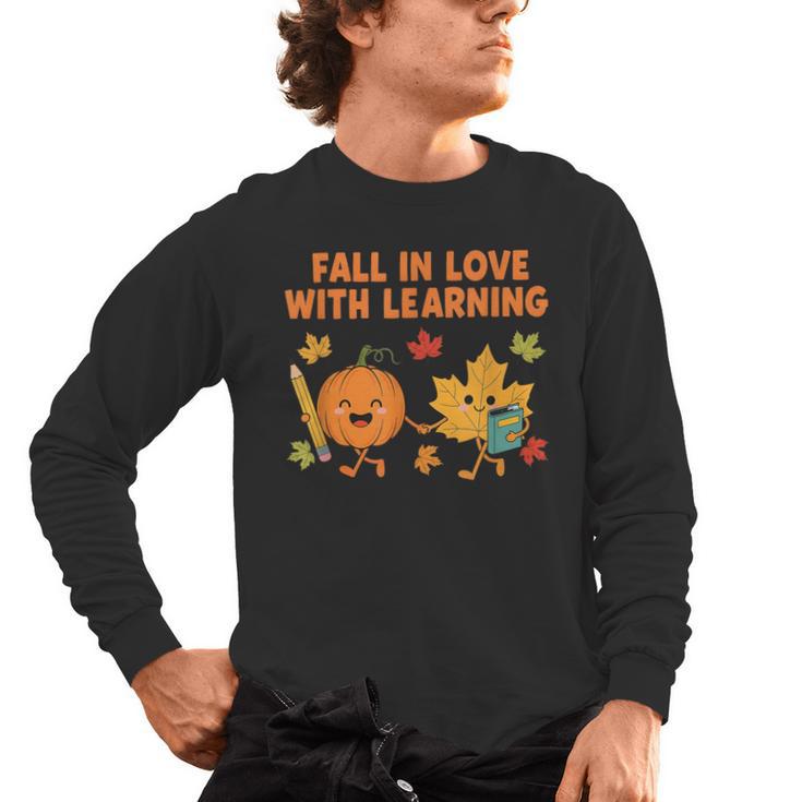 Retro Fall In Love With Learning Autumn Pumpkin Teacher Men's Long Sleeve T-Shirt
