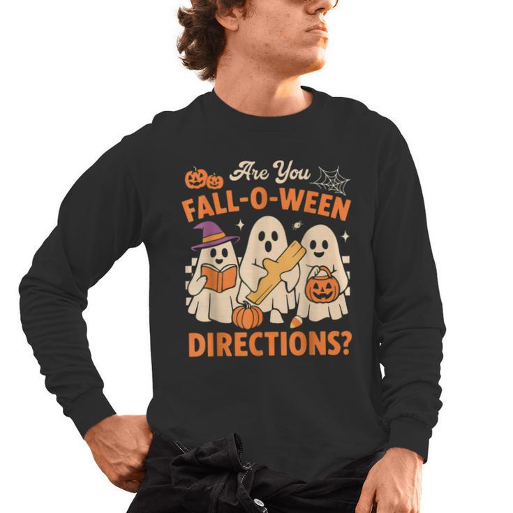 Retro Are You Fall O Ween Directions Ghost Teacher Spooky Men's Long Sleeve T-Shirt