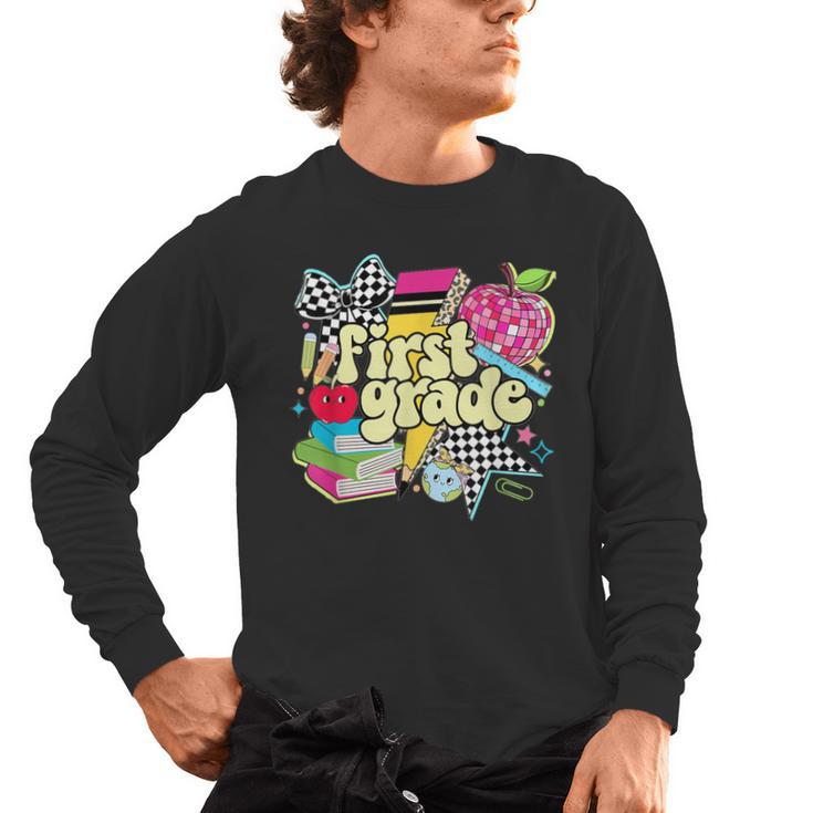 Retro First Grade Teacher Disco Ball Coquette Back To School Men's Long Sleeve T-Shirt