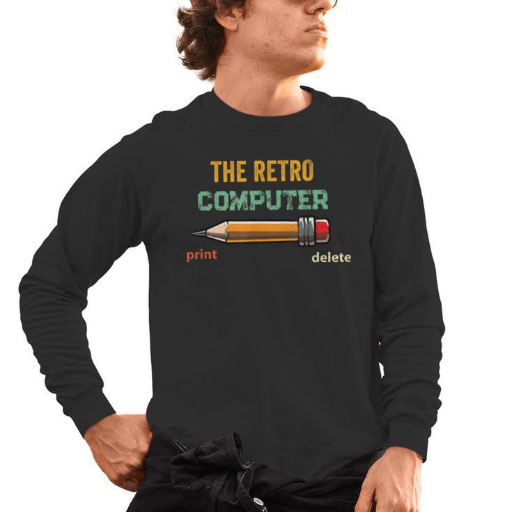 Retro Old-School Computer Pencil Tech Teacher Men's Long Sleeve T-Shirt