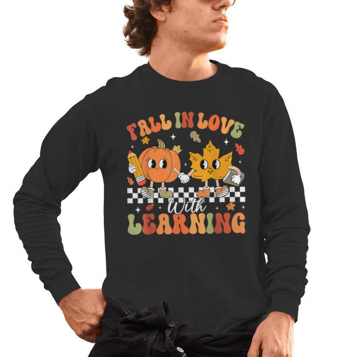Retro Pumpkin Fall In Love With Learning Autumn Teacher Men's Long Sleeve T-Shirt