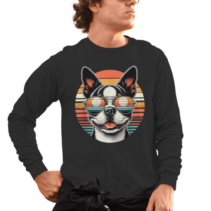 Retro Sunset Sunglasses Boston Terrier Boston Bull Bostie Men's Long Sleeve T-Shirt