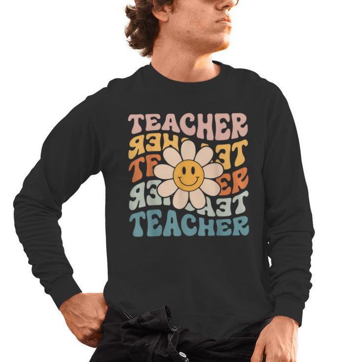 Retro Teacher Daisy Colorful Elementary School Teacher Men's Long Sleeve T-Shirt