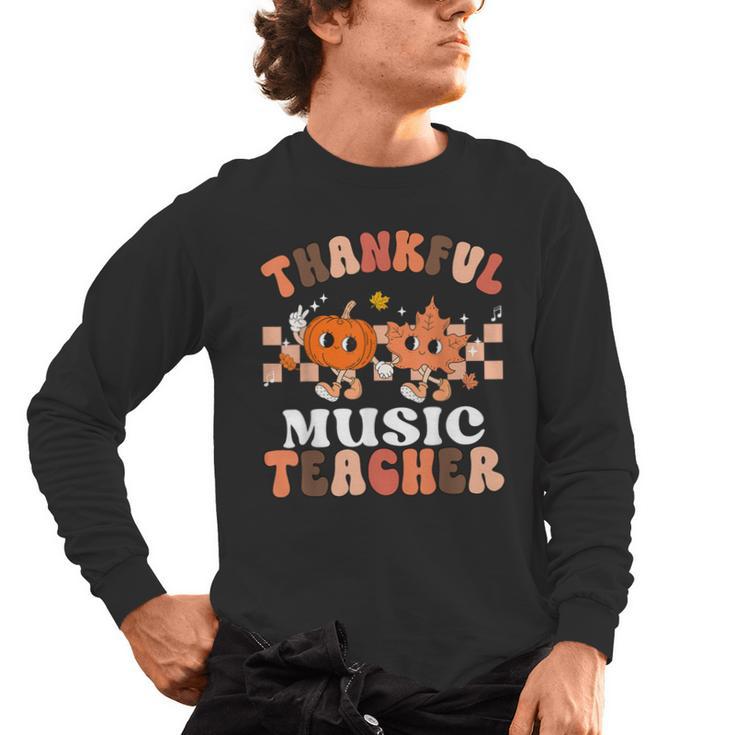 Retro Thankful Music Teacher Pumpkin Fall Thanksgiving Men's Long Sleeve T-Shirt
