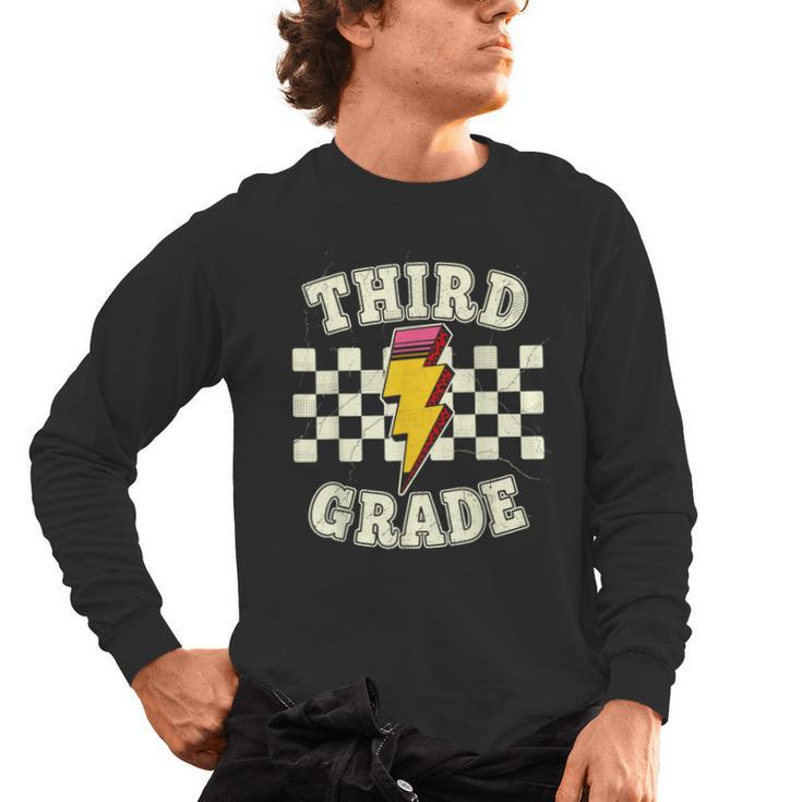 Retro Third Grade Teacher Lightning Bolt Pencil Teacher Kids Men's Long Sleeve T-Shirt