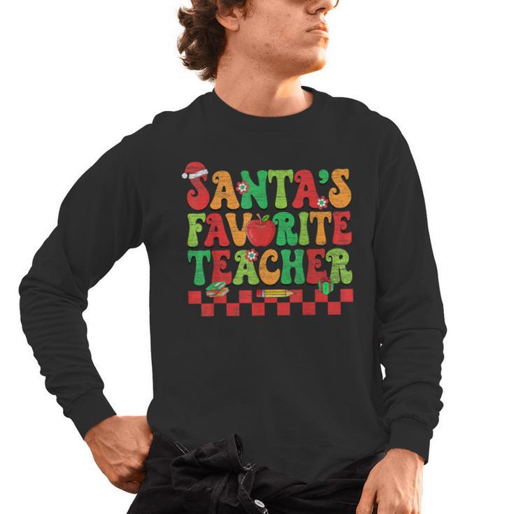 Santas Favorite Teacher Retro Groovy Christmas Xmas Women Men's Long Sleeve T-Shirt