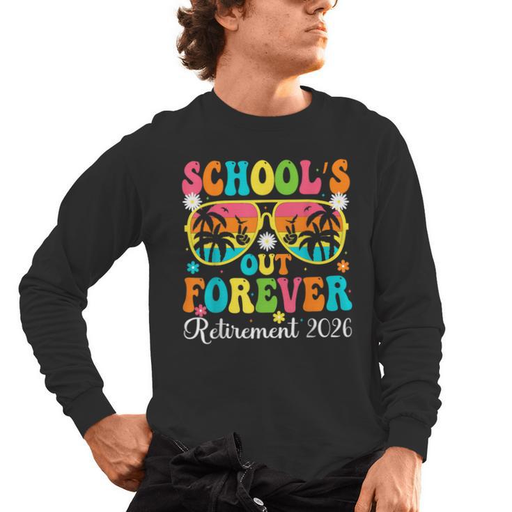 School's Out Forever Retirement 2026 Retro Retired Teacher Men's Long Sleeve T-Shirt