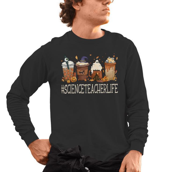 Science Teacher Horror Fall Coffee Halloween Pumpkin Autumn Men's Long Sleeve T-Shirt
