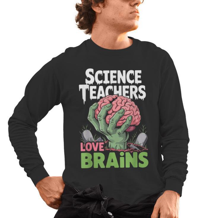 Science Teachers Love Brains Shirt Men Women Halloween Men's Long Sleeve T-Shirt