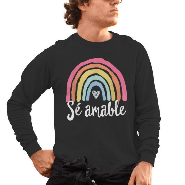 Sé Amable Spanish Bilingual Teacher Be Kind Boho Rainbow Men's Long Sleeve T-Shirt