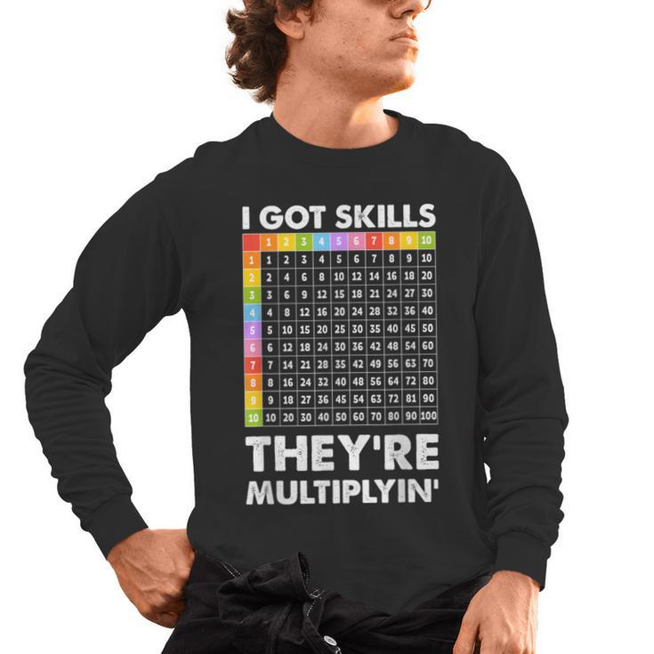 I Got Skills They'Re Multiplying Nerd Math Teacher Men's Long Sleeve T-Shirt