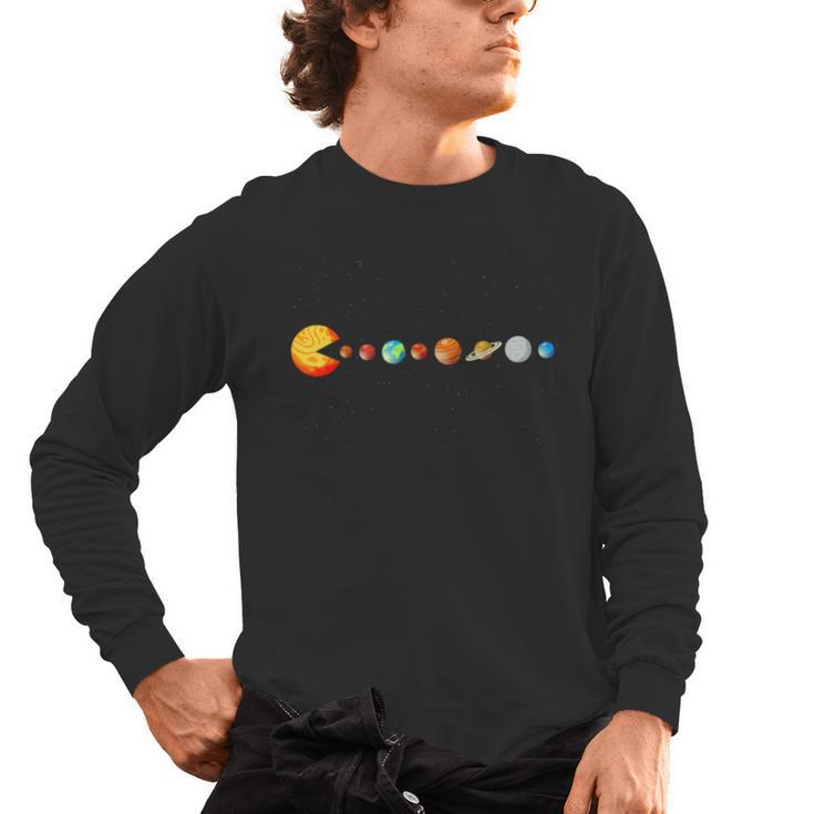 Solar System Teacher Video Games Sun Eating Planets Men's Long Sleeve T-Shirt