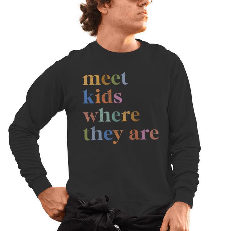 SPED Teacher SLP Meet Kids Where They Are Special Education Men's Long Sleeve T-Shirt