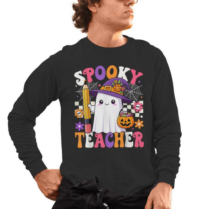 Spooky Teacher Ghost Pencil Teach Halloween Teacher Men's Long Sleeve T-Shirt