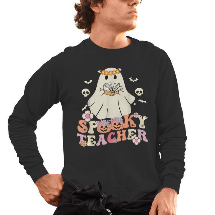 Spooky Teacher Groovy Retro Ghost Teacher Halloween 2023 For Men Women Kids Men's Long Sleeve T-Shirt