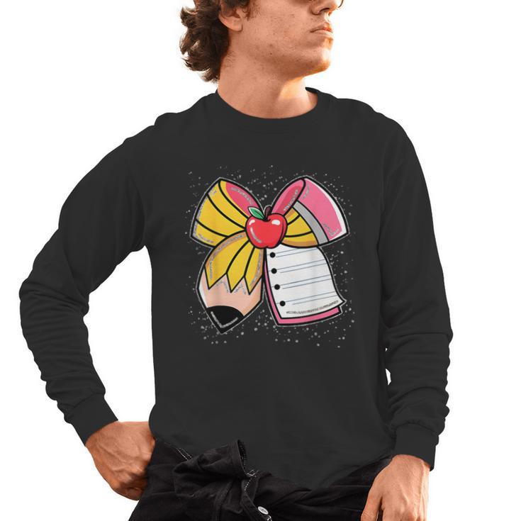 Student Teacher Coquette Bow Pencil Back To School First Day Men's Long Sleeve T-Shirt