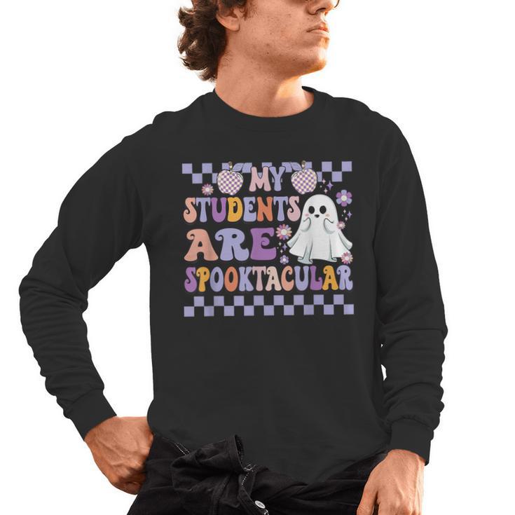 My Students Are Spooktacular Teacher Halloween Vibes Men's Long Sleeve T-Shirt
