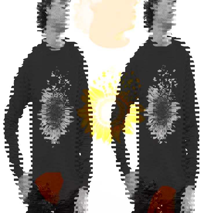 Sunflower Puzzle Pieces Autism Awareness For Mom Teacher For Women Men&#x27;s Long Sleeve T-Shirt