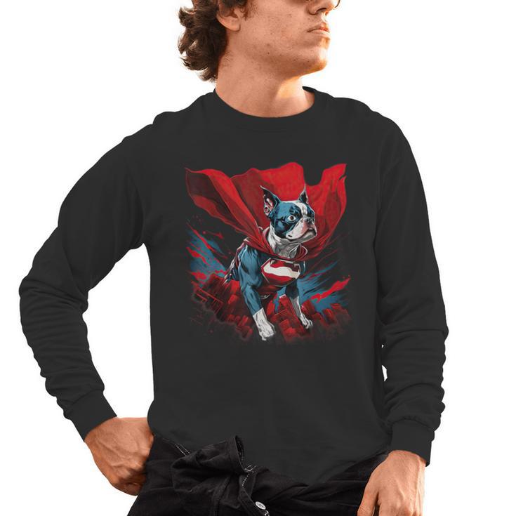Super Power Superhero Boston Terrier Dog For Men Women Kids Men's Long Sleeve T-Shirt