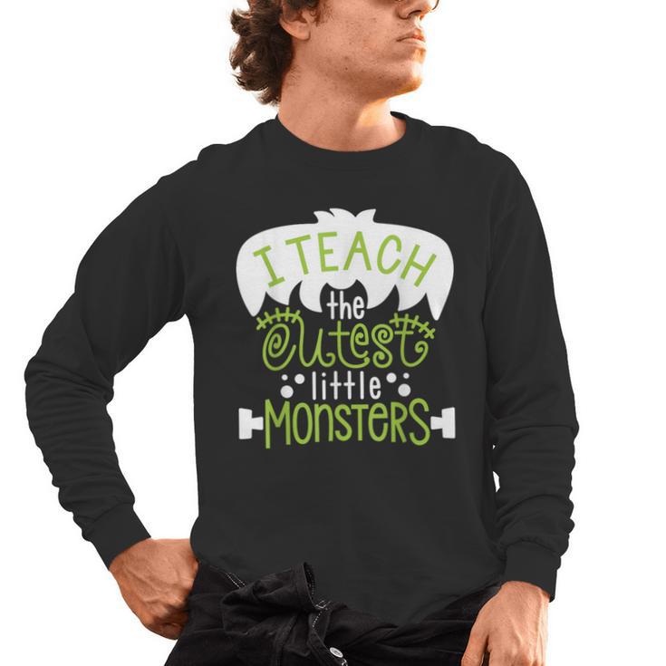 I Teach The Cutest Little Monsters Halloween Teacher Spooky Men's Long Sleeve T-Shirt