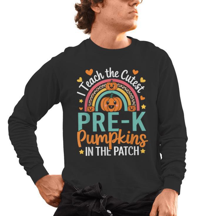I Teach The Cutest Pre-K Pumpkin Teacher Student Halloween Men's Long Sleeve T-Shirt