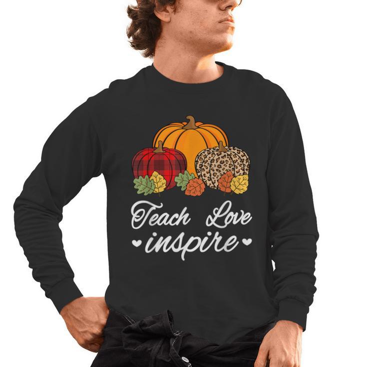 Teach Love Inspire Autumn Fall Plaid Leopard Pumpkin Teacher For Men Women Kids Men's Long Sleeve T-Shirt