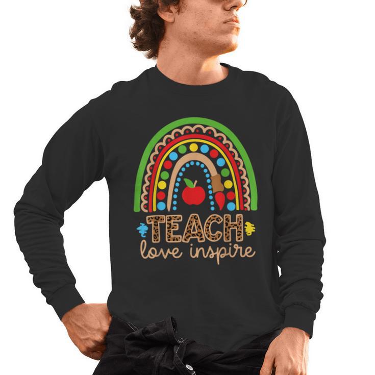 Teach Love Inspire Rainbow Leopard Cheetah Print Teacher Men's Long Sleeve T-Shirt