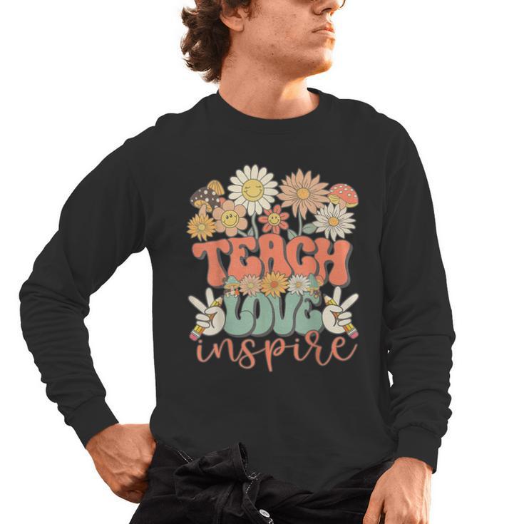 Teach Love Inspire Retro Groovy Daisy Back To School Teacher For Men Women Kids Men's Long Sleeve T-Shirt