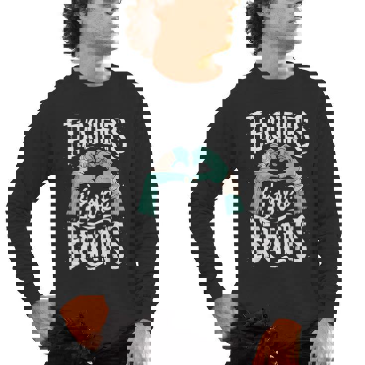 Teacher Halloween Shirt Women Men Teachers Love Brains Men&#x27;s Long Sleeve T-Shirt