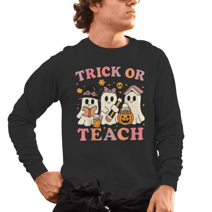 Teacher Halloween Trick Or Teach Cute Ghost Coffee Pumpkins Men's Long Sleeve T-Shirt