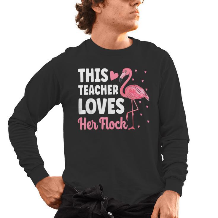 This Teacher Loves Her Flock Teaching Flamingo Girl Men's Long Sleeve T-Shirt