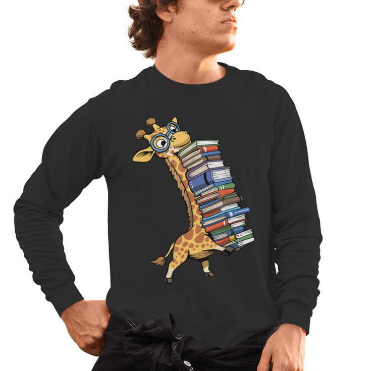Teacher Shirt Giraffe Holding Books Bookworm Librarian Men's Long Sleeve T-Shirt