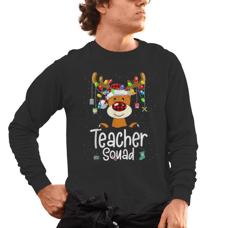 Teacher Squad Red Plaid Rudolph Reindeer Christmas Men's Long Sleeve T-Shirt