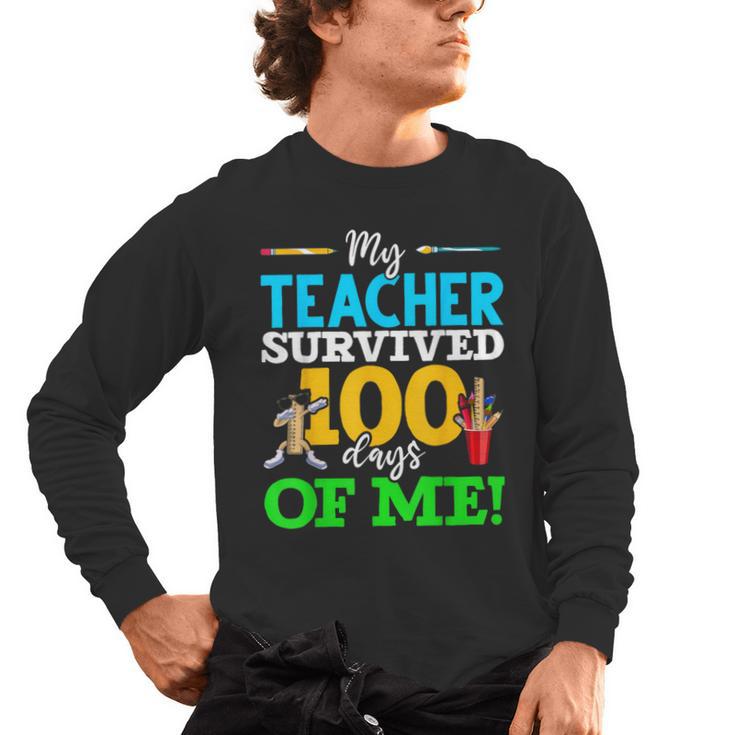 My Teacher Survived 100 Days Of Me Dab 100 Days Of School For Men Women Kids Men's Long Sleeve T-Shirt