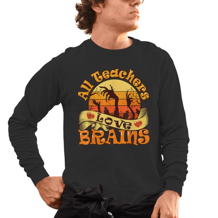 Teacher All Teachers Love Brains Halloween Party Men's Long Sleeve T-Shirt, trending gift Teacher All Teachers Love Brains Halloween Party Men's Long Sleeve T-Shirt, trending gift