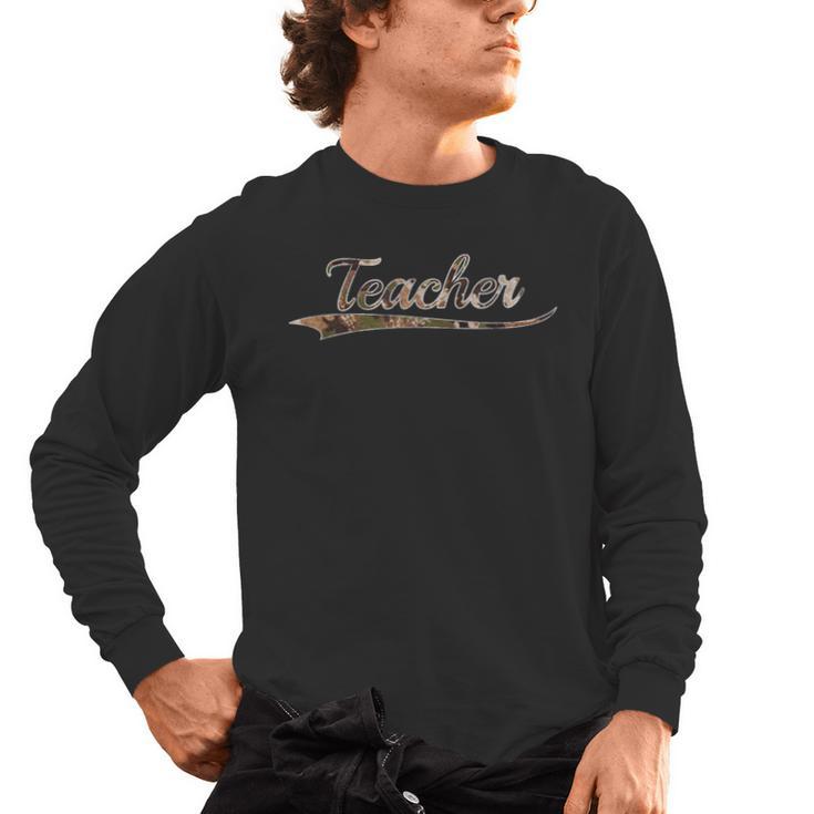 Teacher Teaching Camouflage Vintage Inspired Distressed Camo For Men Women Men's Long Sleeve T-Shirt