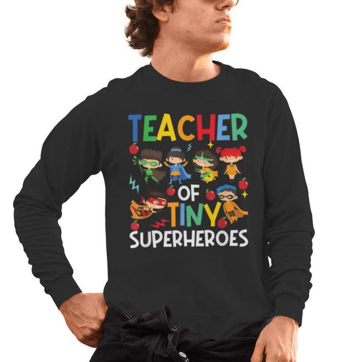 Teacher Of Tiny Superheroes Teach 100th Day Of School Men Women Girls Kids Men's Long Sleeve T-Shirt