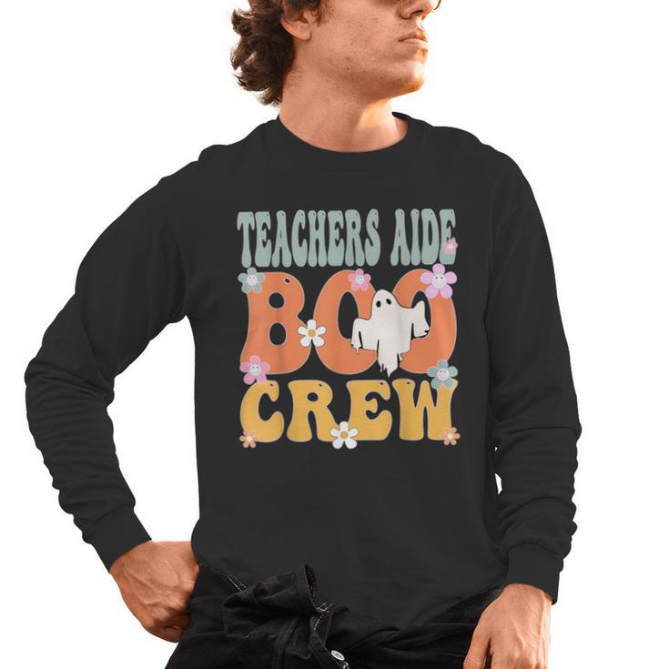 Teachers Aide Boo Crew Ghost Groovy Halloween For Women Men's Long Sleeve T-Shirt