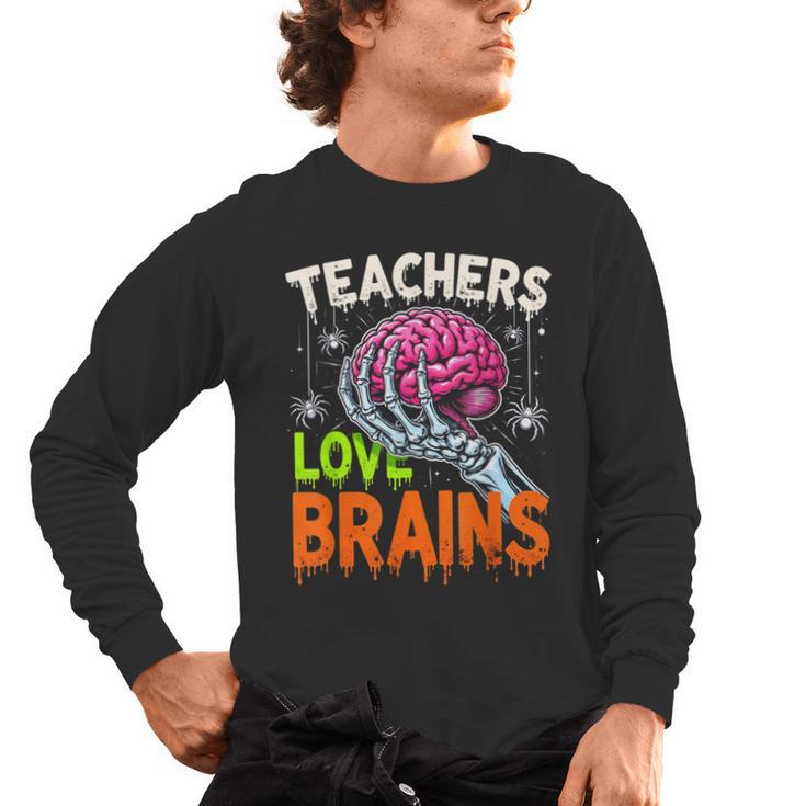 Teachers Love Brains Halloween 2025 Skeleton Costume Men's Long Sleeve T-Shirt